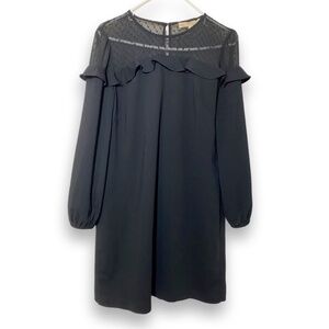 LOFT Long Sleeve A-Line Shift Dress With Sheer Polka Dot Shoulder Detail